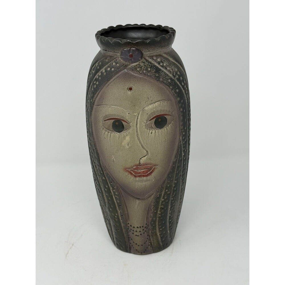 Unique Ceramic Vase Abstract Womans Face Design Matte Finish 12” Tall Whimsigoth